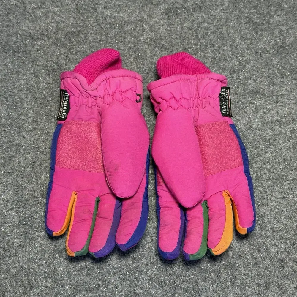 Vintage 1990s Fleece Lined Bright Colored Winter Ski Snow Gloves Warm Cozy Comfy